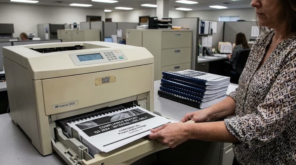 Regulator-format compliance report coming off the printer
