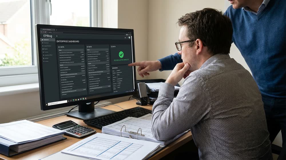 Compliance team reconciling producer-registry declarations on the EPRlog dashboard